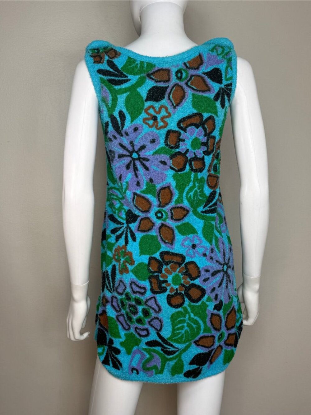 Vintage 1960s Floral Terry Cloth Dress Sherry Miami Swim Beach Towel Cover Up XS - Picture 4 of 6